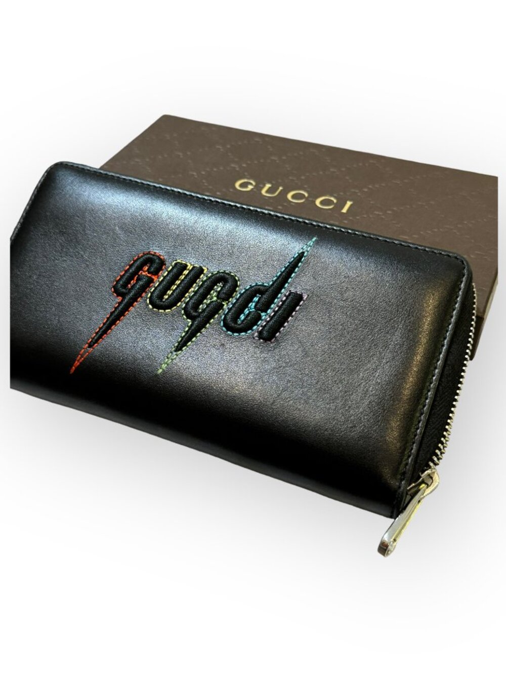 Gucci Rainbow Blade Embroidery Long Zip Wallet in Black - Like New in Box!